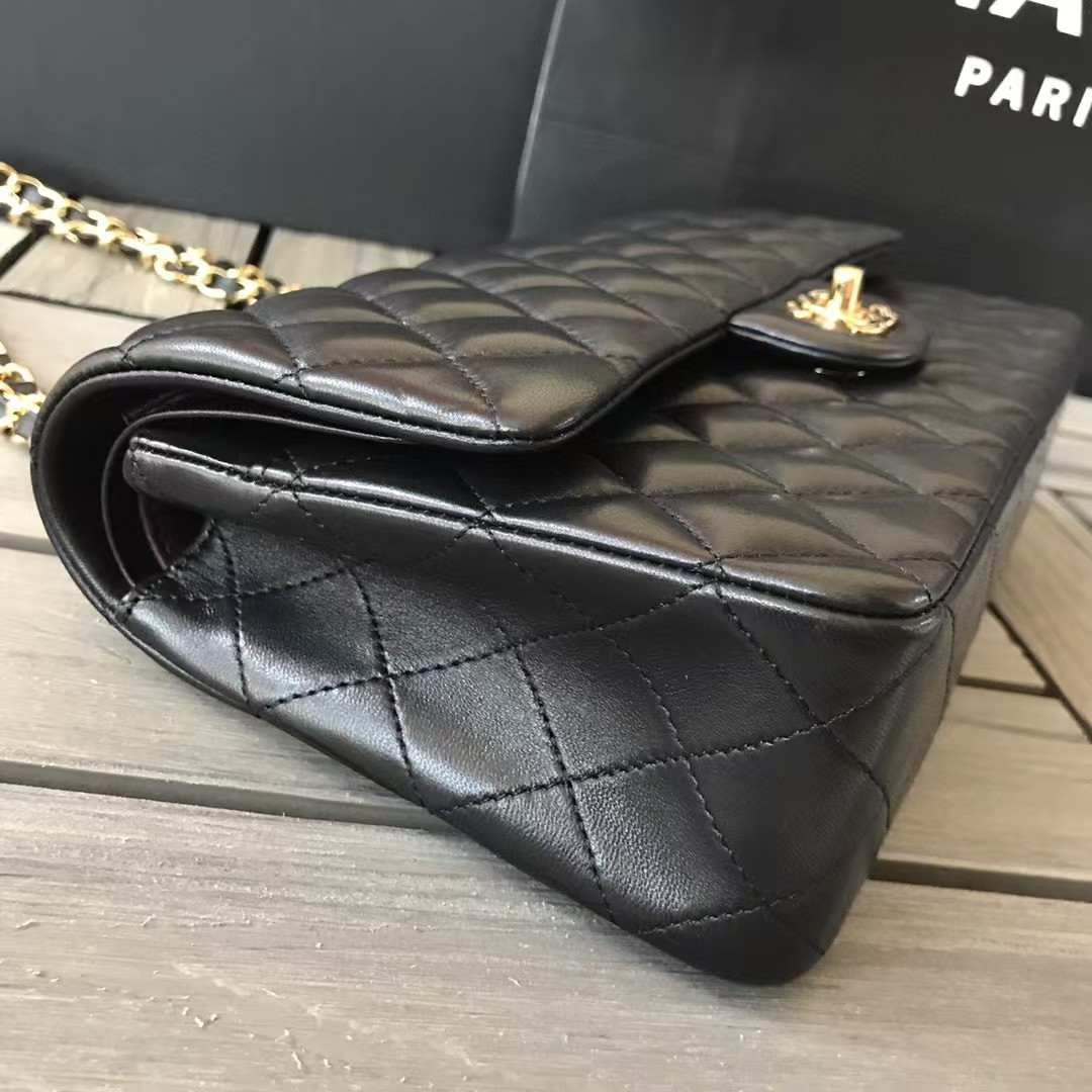 Ch**el SMALL CLASSIC HANDBAG Gold  Metal Black 14.5×23×6cm