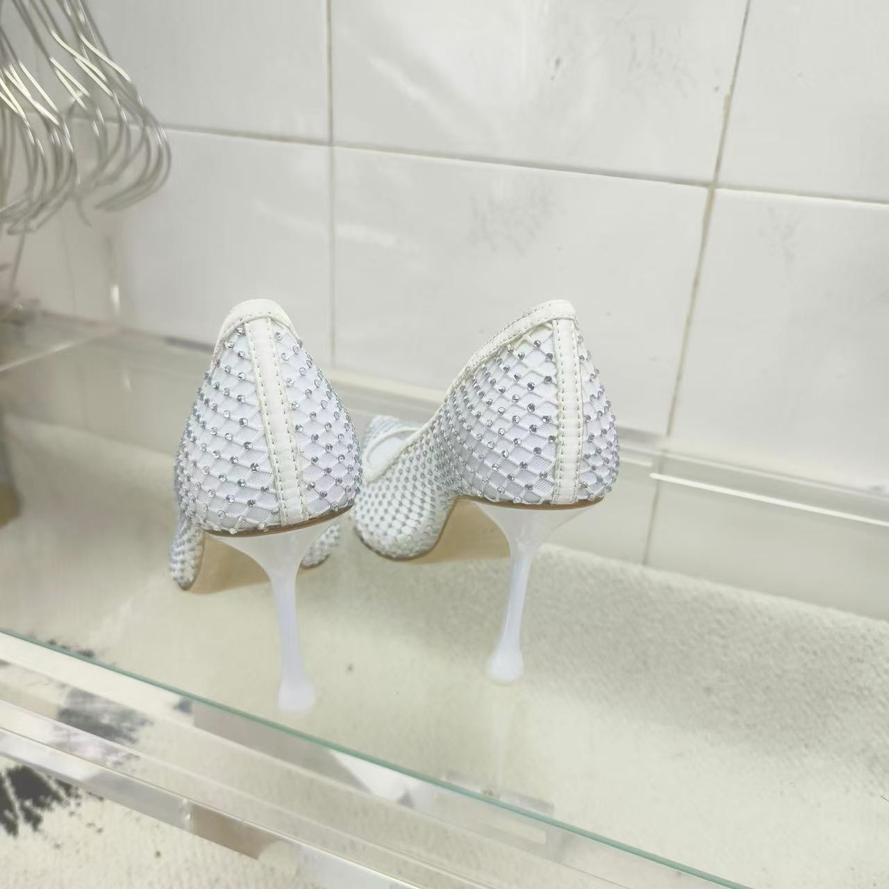 UA J1m*y Ch00 White Mesh Pumps