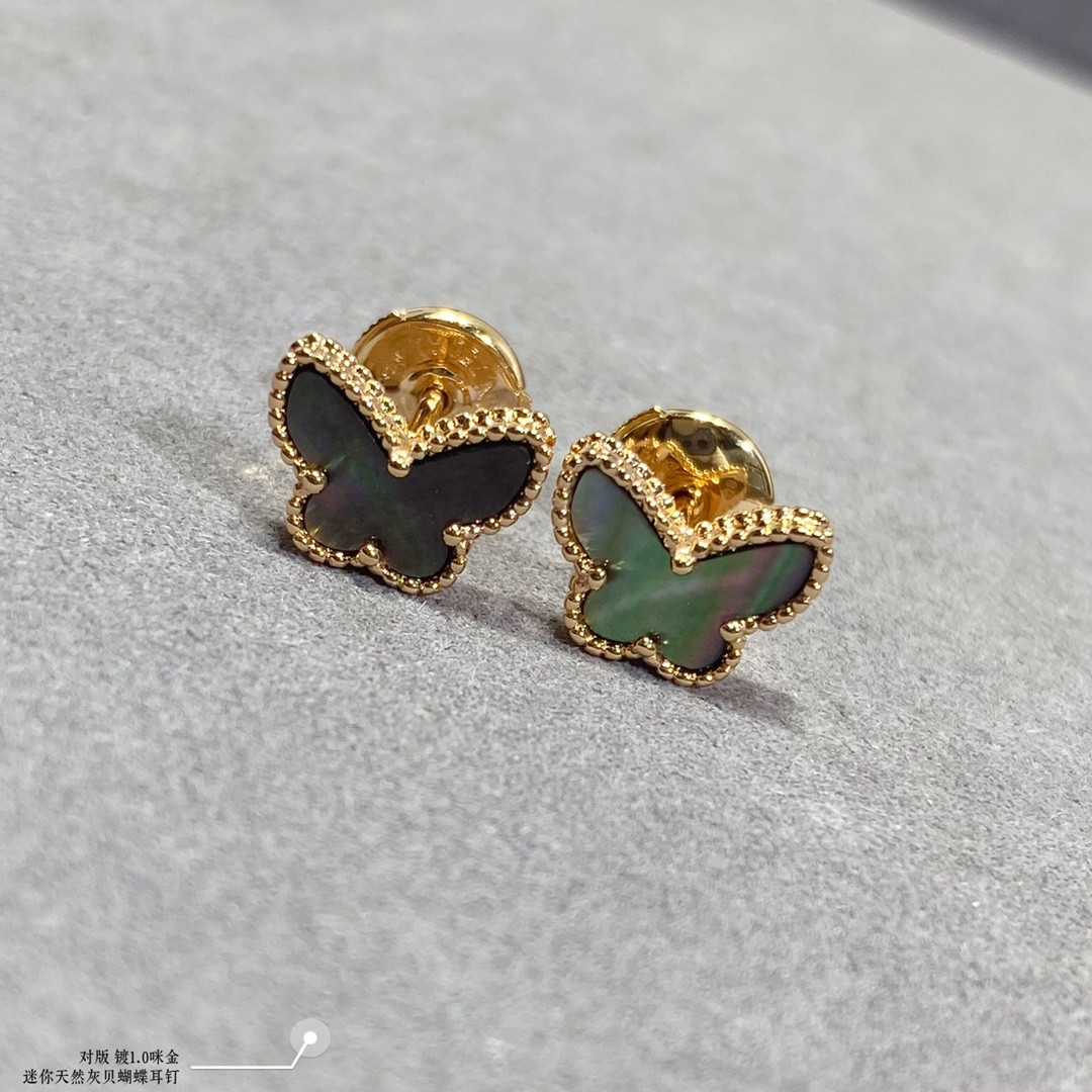 V*n Cl**f & Arpels Natural Grey Mother-of-Pearl Mini Butterfly Earrings