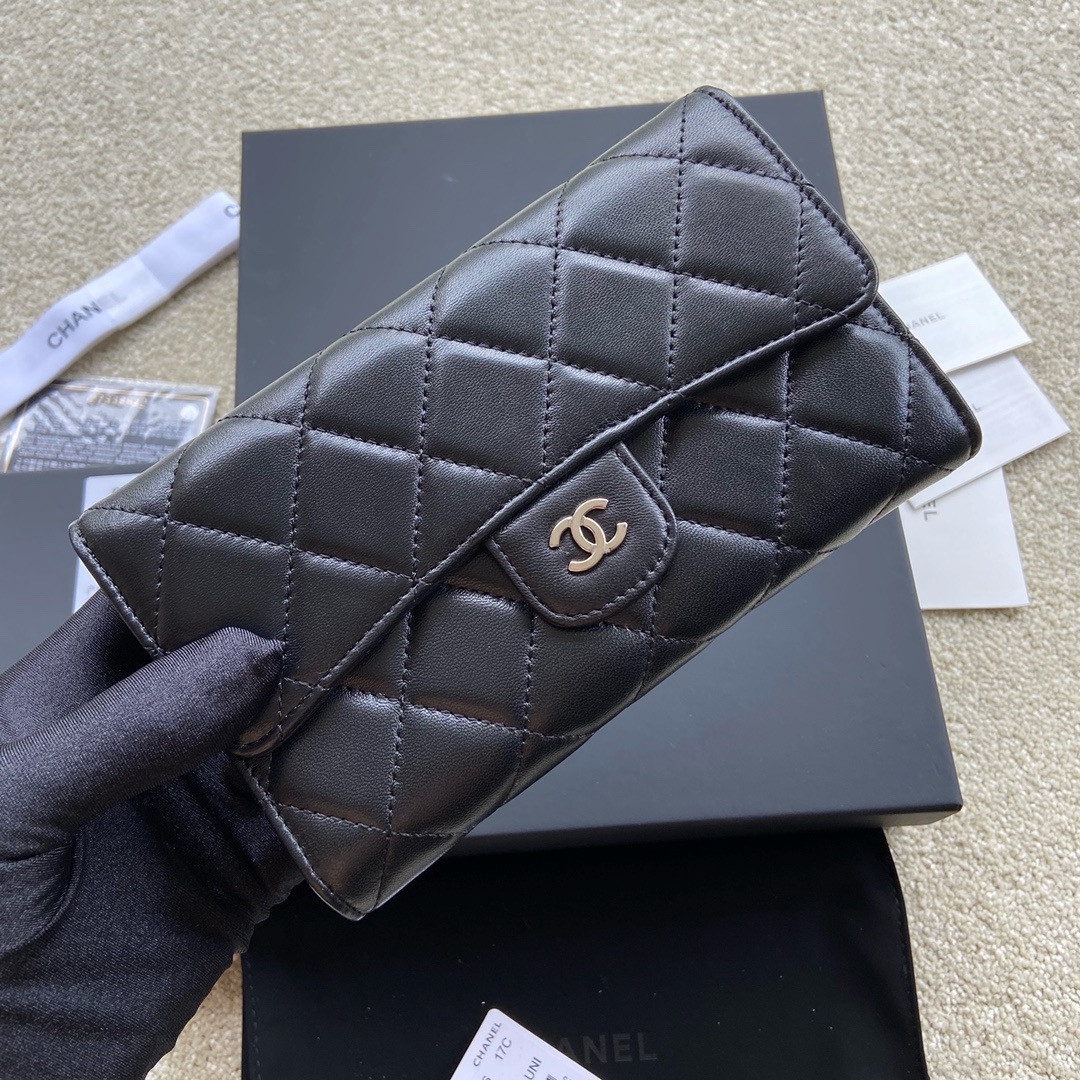 Ch**el FLAP WALLET BLACK SILVER 19.5 x10 cm