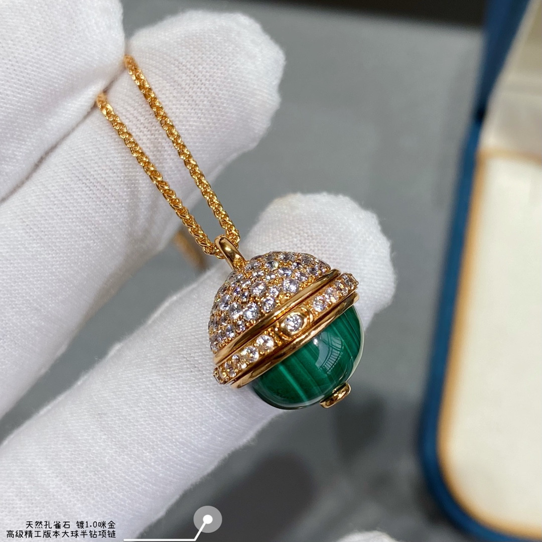 Piaget half-D1am0nd natural malachite large ball Necklace