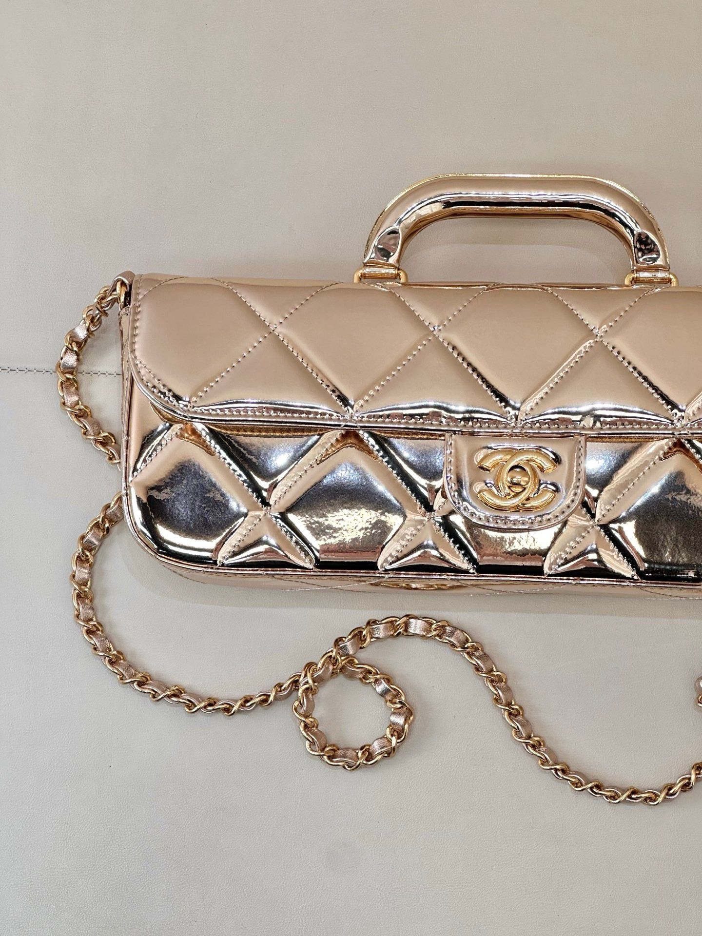 Ch**el Large Flap Bag with Top Handle 12.5x30x5cm