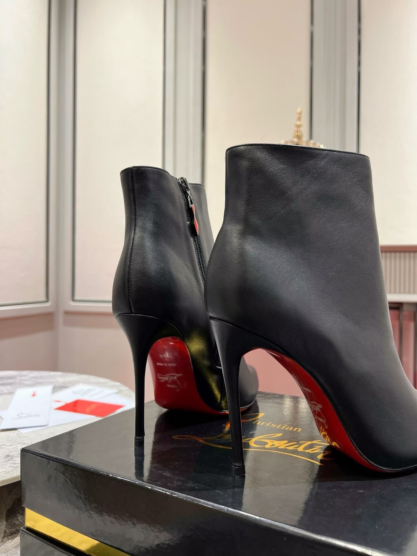 UA Chr1st1an Louboutin Miss Z Booty 100 mm Low Boots Calf leather Black