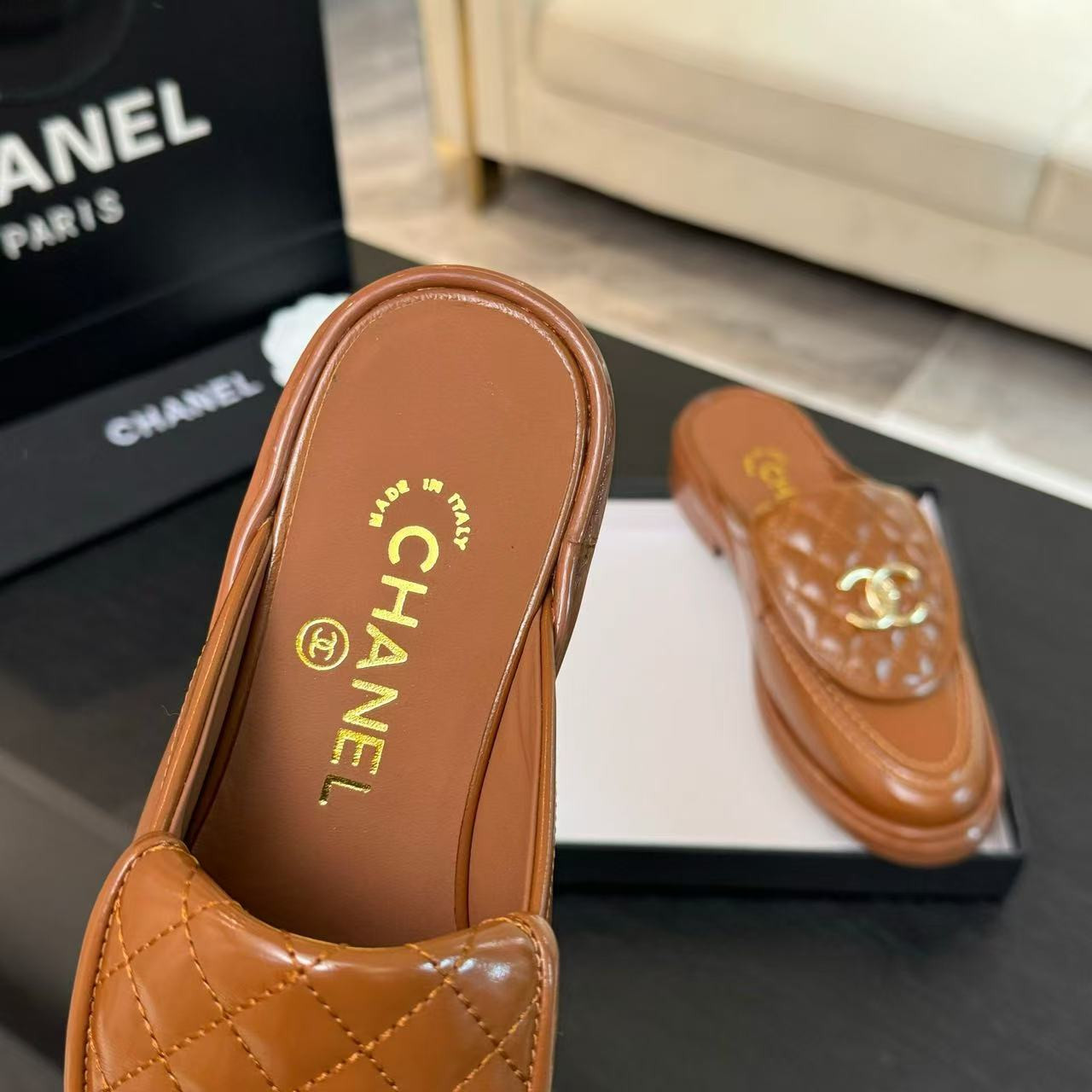 UA Ch**el Slides Leather Flats