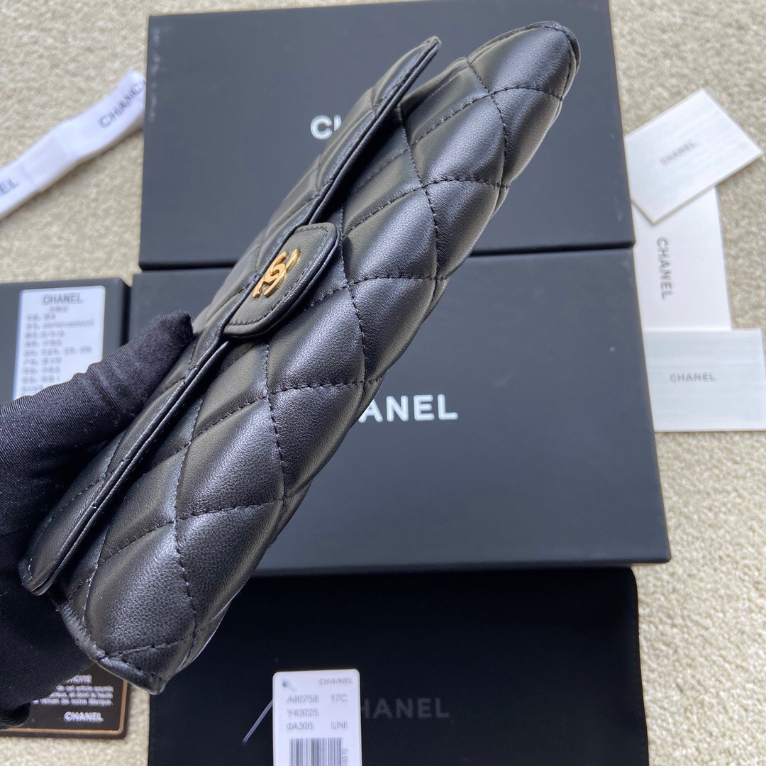 Ch**el FLAP WALLET BLACK 19.5 x10 cm
