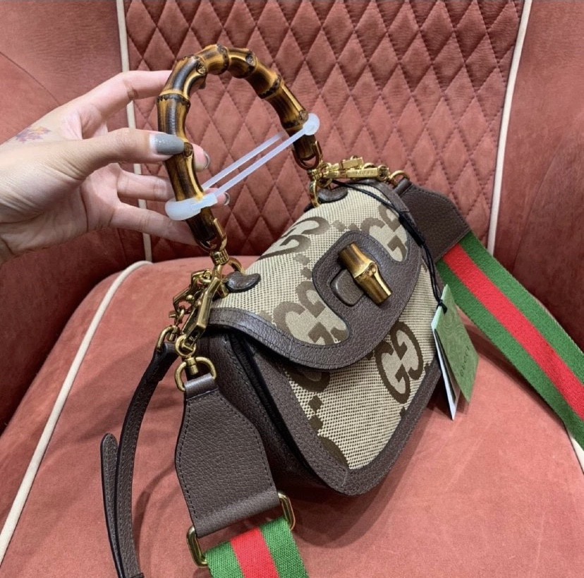 Gvc*1 Small Bamboo Handbag with S*per Double G Pattern