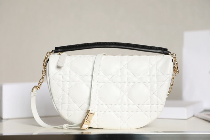 Lambskin Cannage Medium D10r Vibe Hobo Bag White