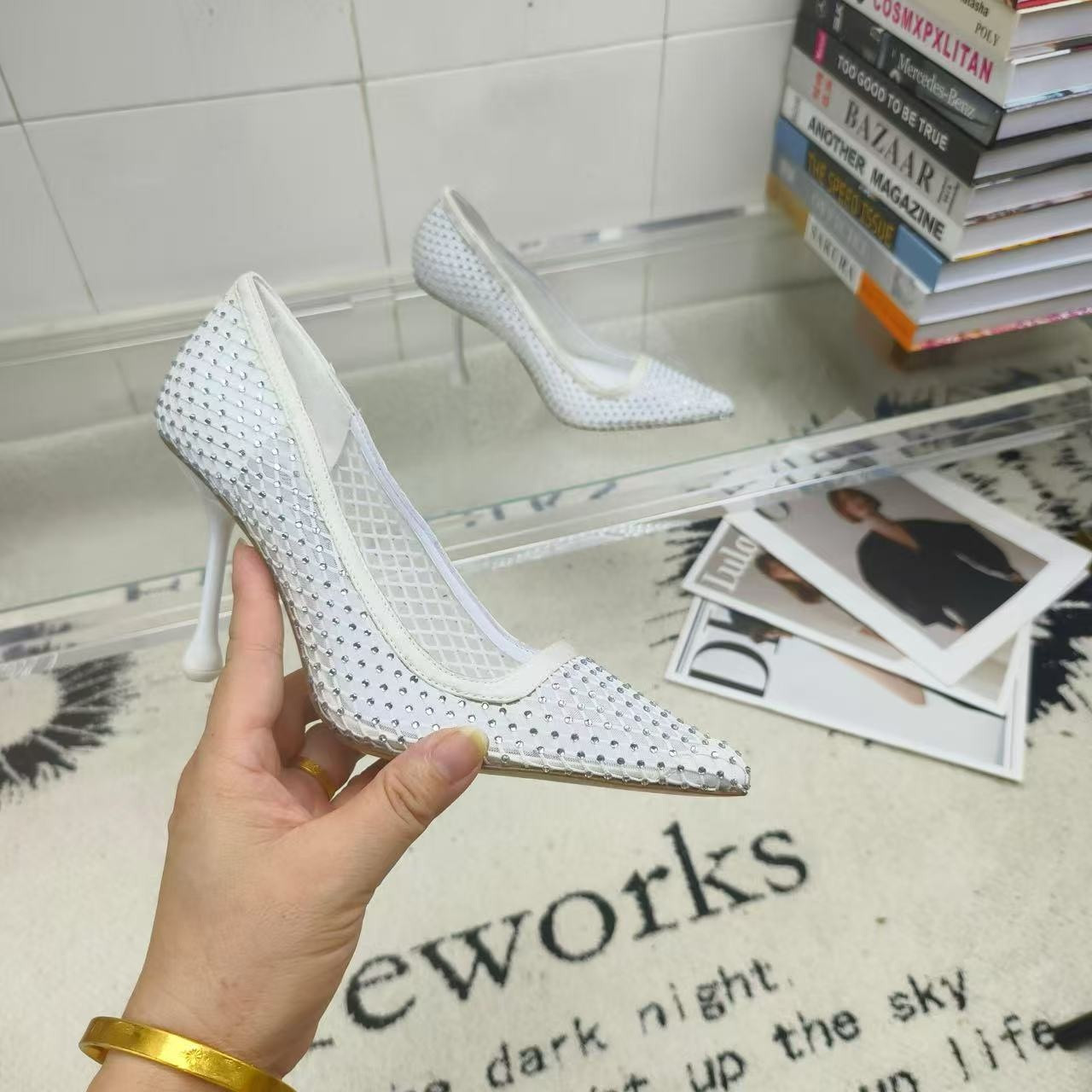 UA J1m*y Ch00 White Mesh Pumps