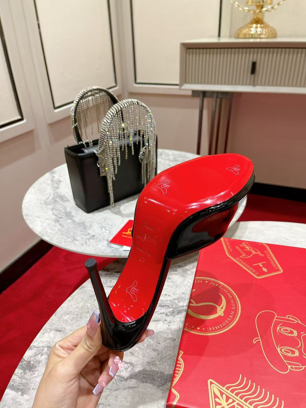 UA Chr1st1an Louboutin Me Dolly 100 Patent Leather Mules