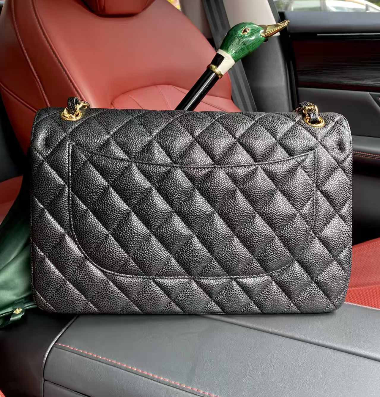 Ch**el Classic Flap Jumbo 30cm CF Black Gold 19.5x30x10cm