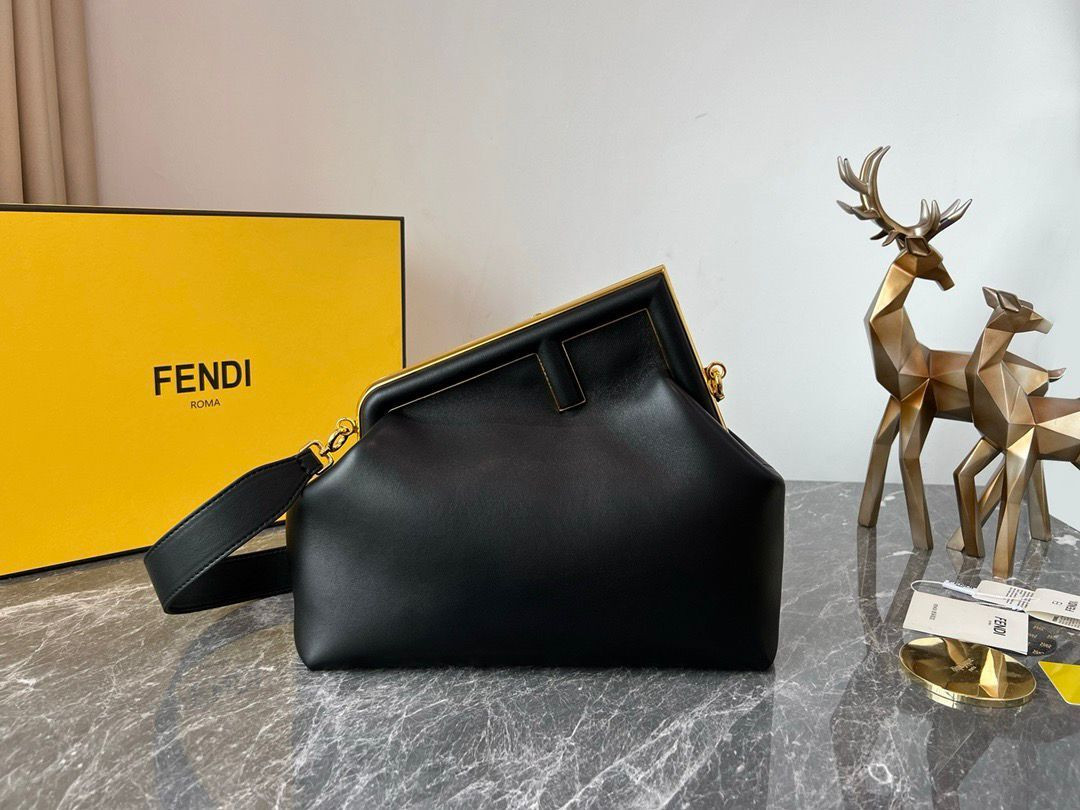 F**di First Medium Black leather bag