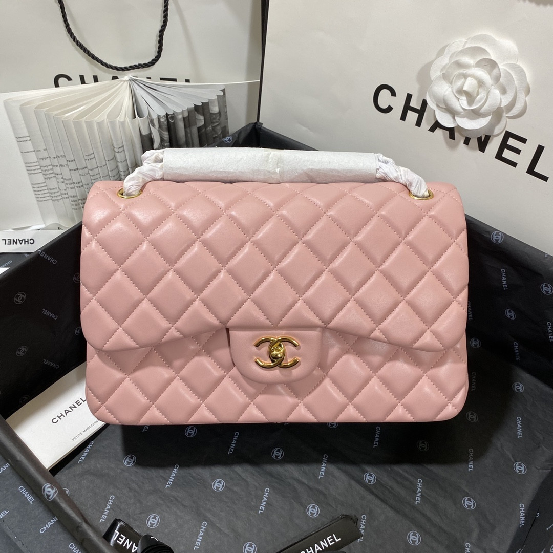 Ch**el CLASSIC FLAP JUMBO 30CM CF PINK GOLD 7.6 × 11.7 × 3.9 in