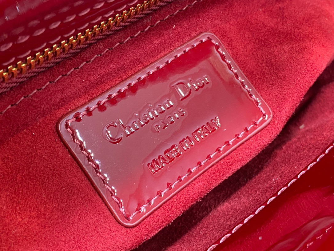 Mini Lady D10r Bag  Cherry Red Patent Cannage Calfskin 6.5 x 6 x 3 inches
