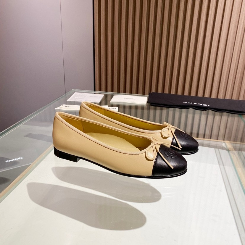 Ch**el BALLET FLATS Beige & Black