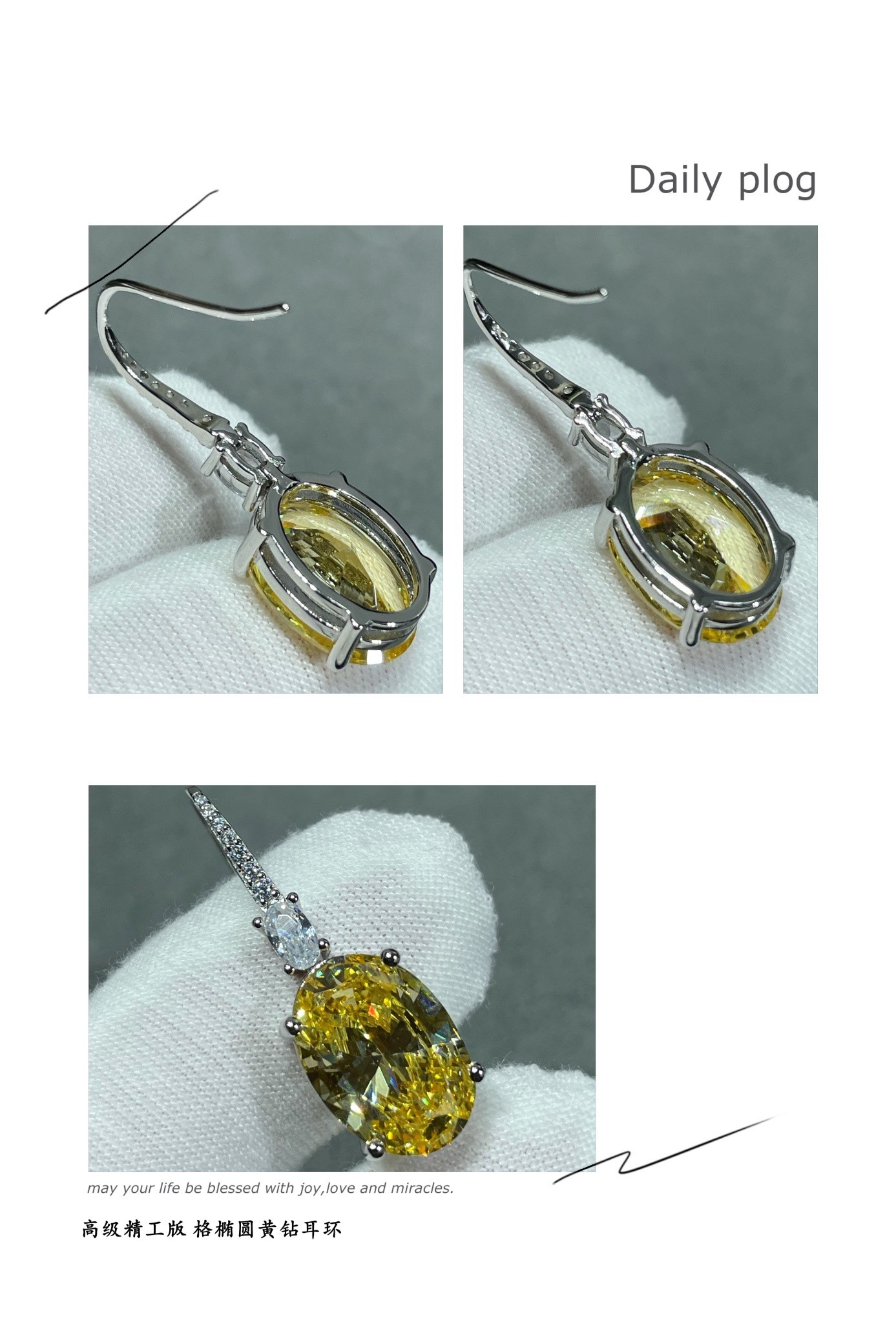 Graff Oval Yellow D1am0nd Earrings Ag925
