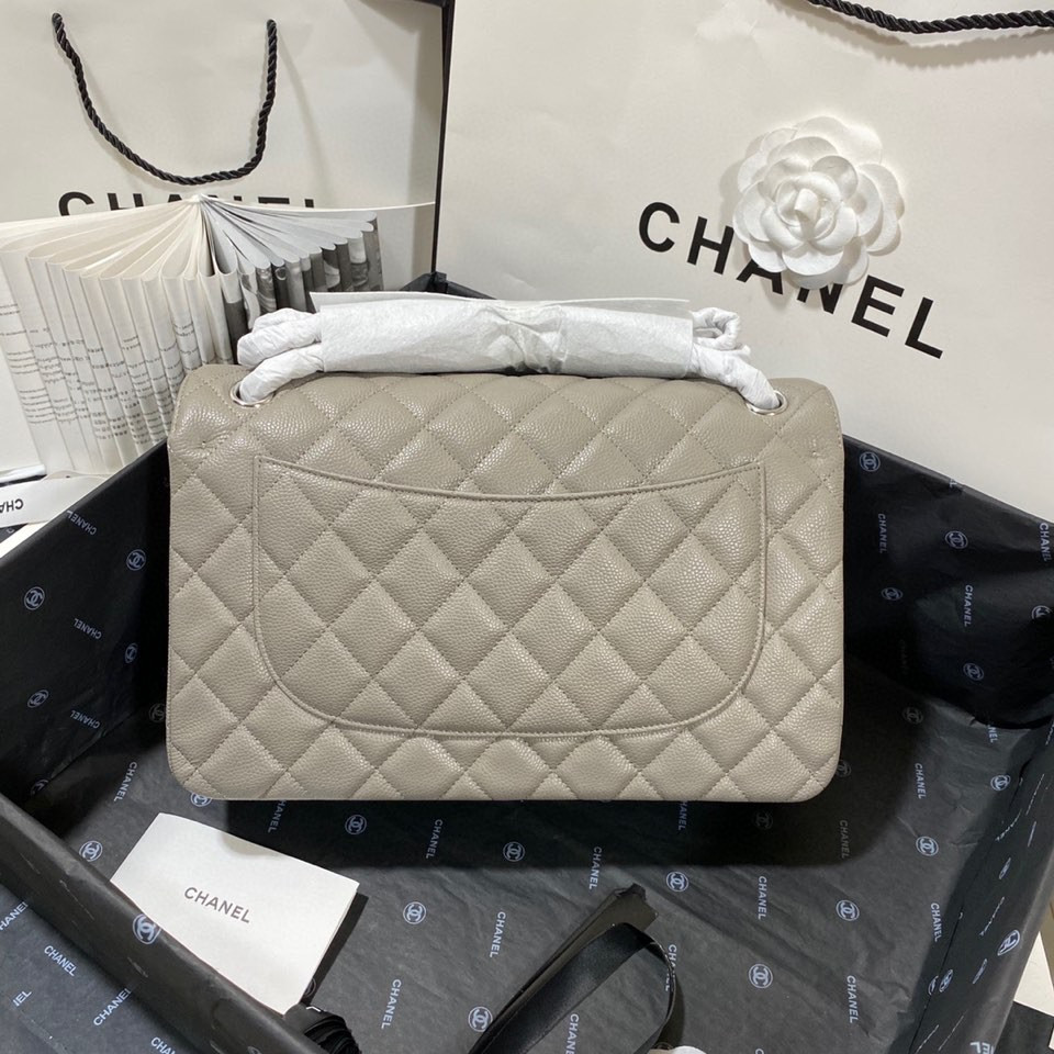 Ch**el Classic Flap Jumbo 30cm CF Grey Silver  7.6 × 11.7 × 3.9 in