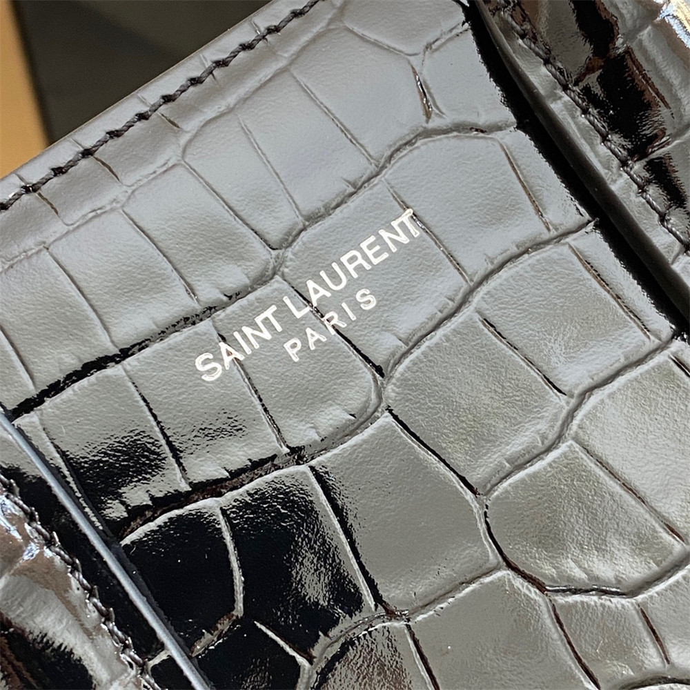 Y51 SAC DE JOUR NANO IN CROCODILE EMBOSSED LEATHER BLACK 8.6 X 6.8 X 3.5 INCHES