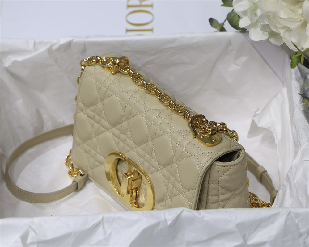 SMALL D10r CARO BAG Beige S*pple Cannage Calfskin 20 x 12 x 7 cm