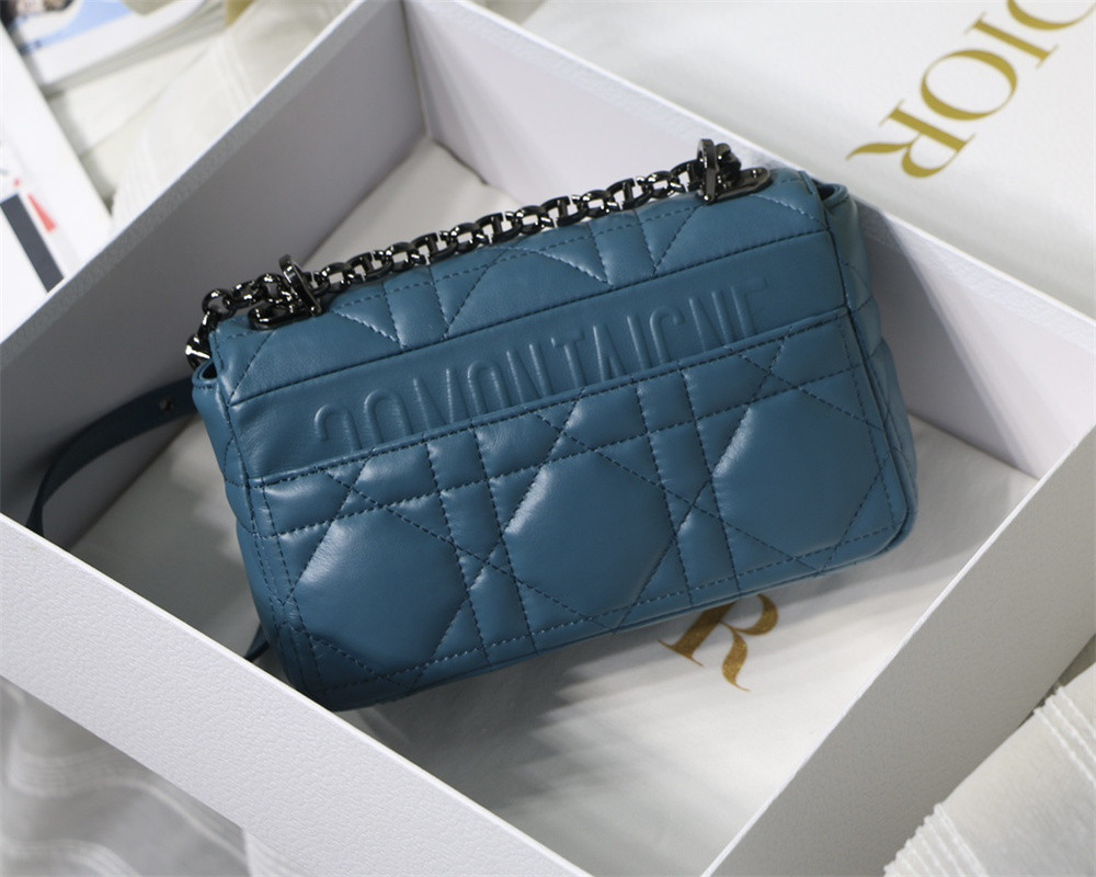 SMALL D10r CARO BAG Navy S*pple Cannage Calfskin With Silver Hardware 20 x 12 x 7 cm