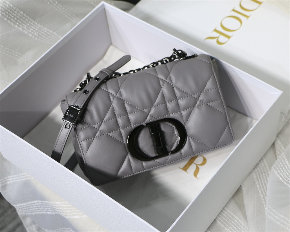 SMALL D10r CARO BAG Grey S*pple Cannage Calfskin With Silver Hardware 20 x 12 x 7 cm