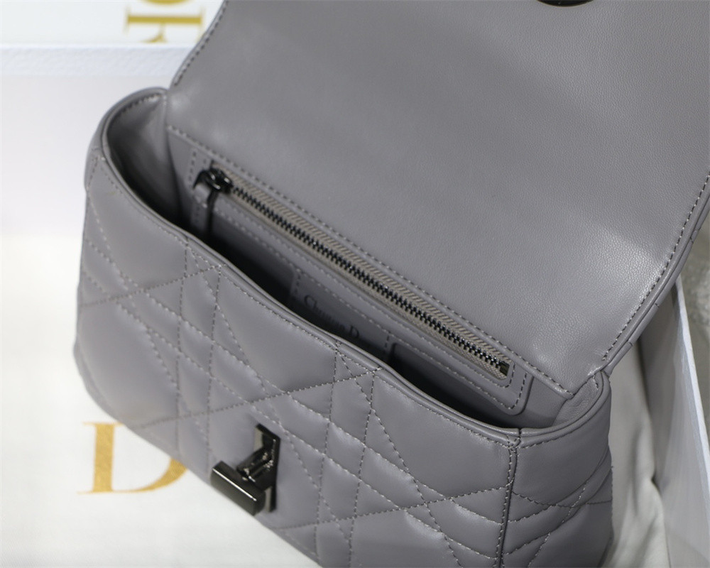 SMALL D10r CARO BAG Grey S*pple Cannage Calfskin With Silver Hardware 20 x 12 x 7 cm