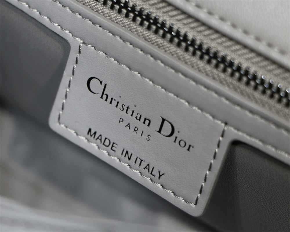 SMALL D10r CARO BAG Grey S*pple Cannage Calfskin With Silver Hardware 20 x 12 x 7 cm