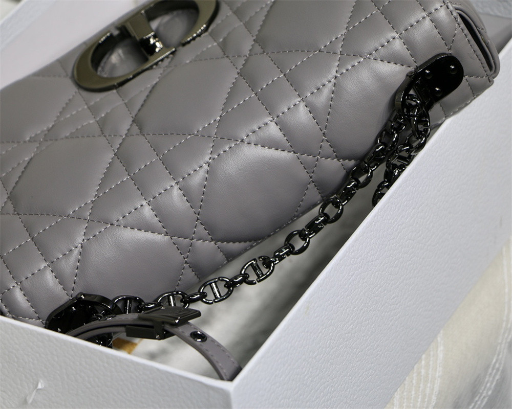 MEDIUM D10r CARO BAG Grey S*pple Cannage Calfskin With Silver Hardware 25.5 x 15.5 x 8 cm