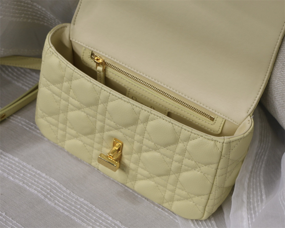 SMALL D10r CARO BAG Light Yellow S*pple Cannage Calfskin 20 x 12 x 7 cm