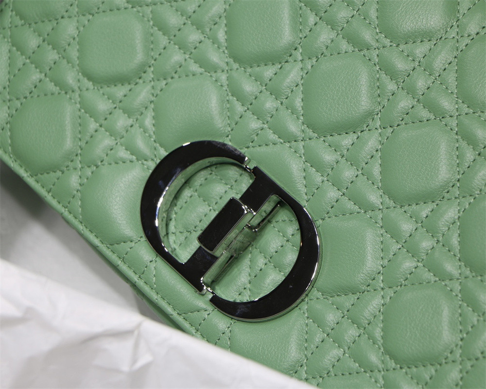 LARGE D10r CARO BAG Green S*pple Cannage Calfskin With Silver Hardware 29 x 18 x 10 cm