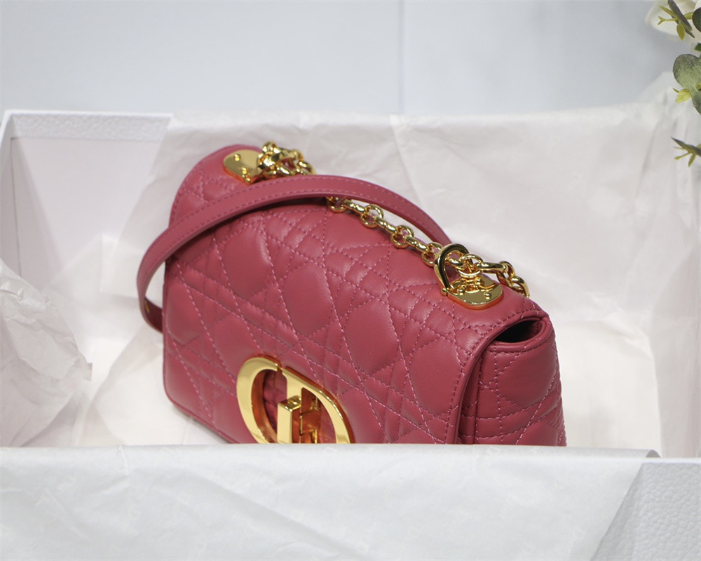 SMALL D10r CARO BAG Light red S*pple Cannage Calfskin 20 x 12 x 7 cm