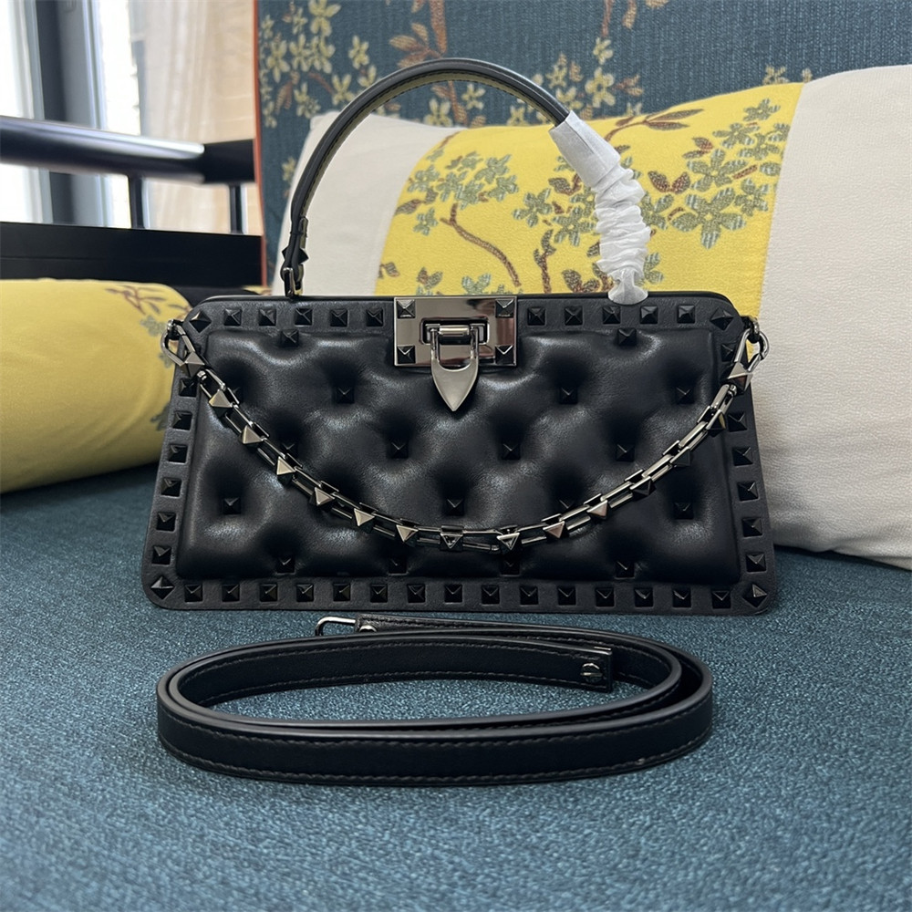 Va1e*ntin0 GARAVANI ROCKSTUD PADDED NAPPA HANDBAG BLACK