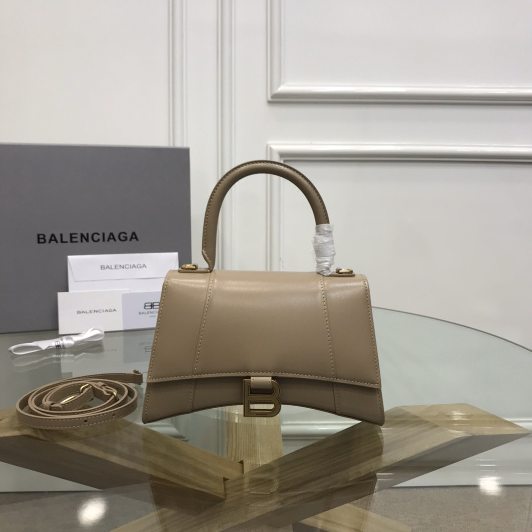 Ba1en*iaga WOMEN'S HOURGLASS SMALL HANDBAG IN SHINY BEIGE BOX L9 x H5,5 x W3,9 inch