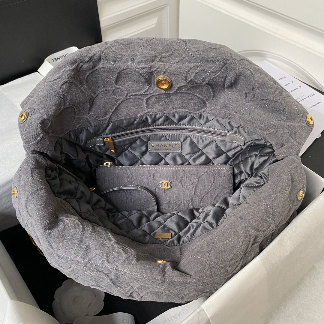 Ch**el 22 HANDBAG velvet GREY 15.2×16.4×3.1 in