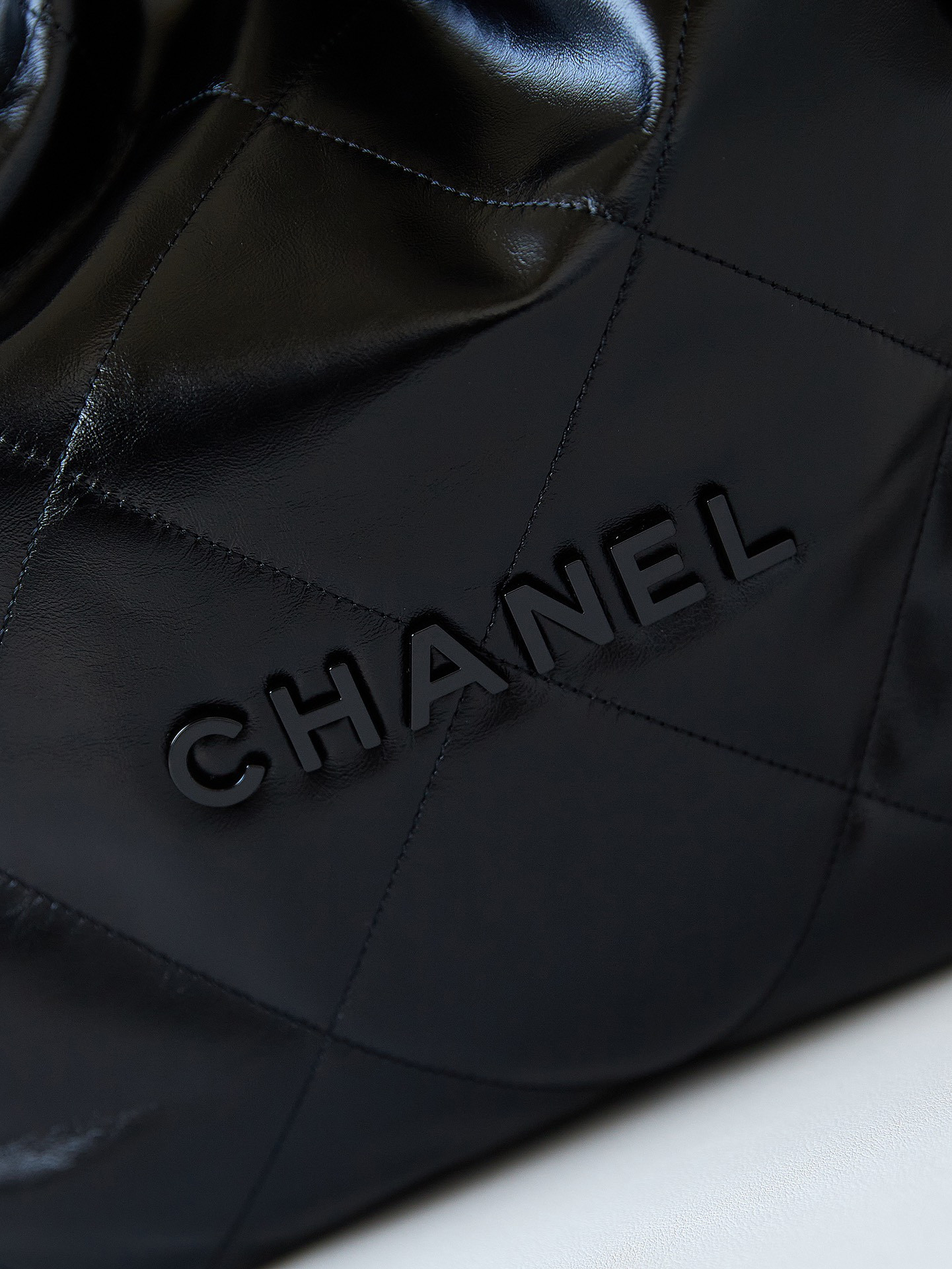 Ch**el 22 HANDBAG Shiny Calfskin ALL Black 15.2×16.4×3.1 in