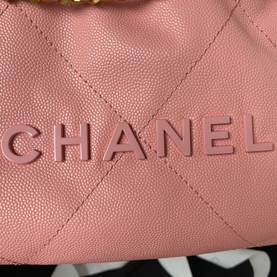 Ch**el 22 MINI HANDBAG GRAINED LEATHER PINK 7.8 × 7.4 × 2.3 in