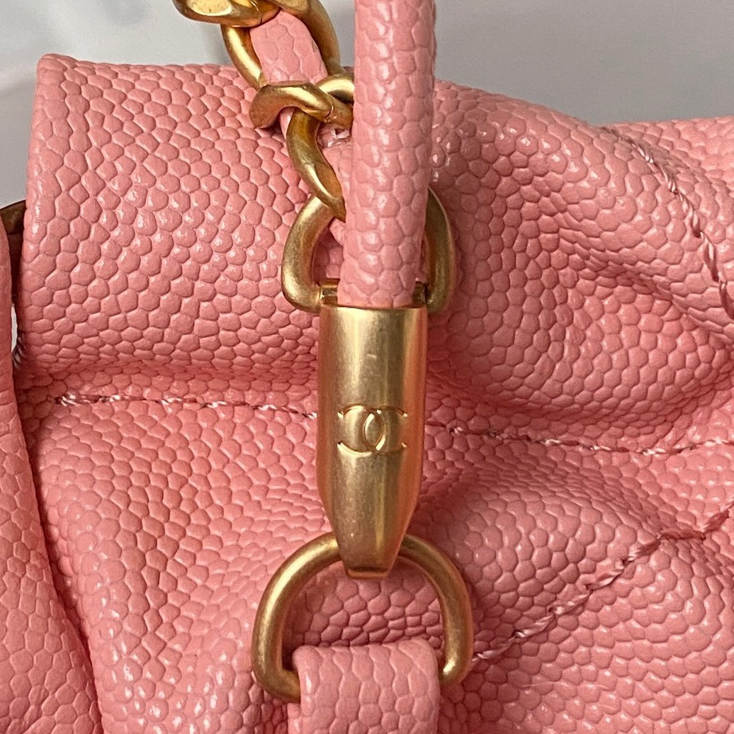 Ch**el 22 MINI HANDBAG GRAINED LEATHER PINK 7.8 × 7.4 × 2.3 in
