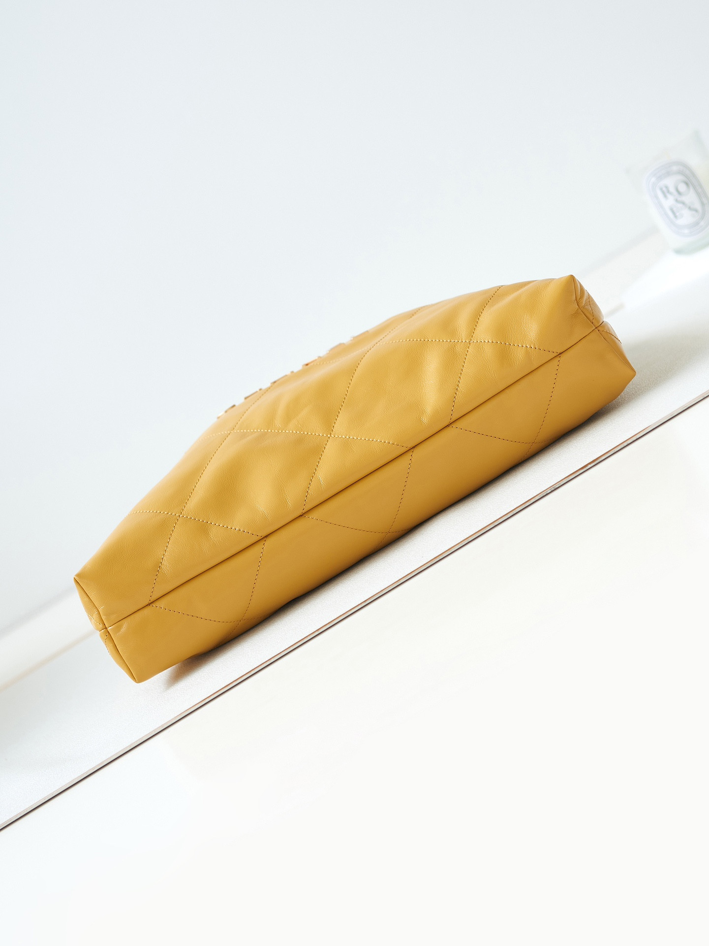 Ch**el 22 SMALL HANDBAG Shiny Calfskin YELLOW 15.2×16.4×3.1 in