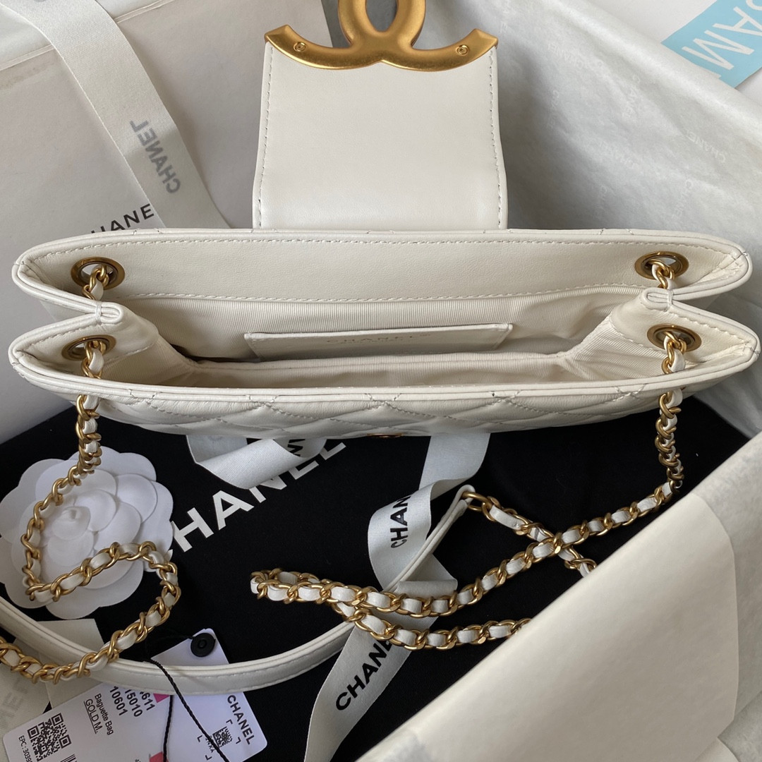 Ch**el BAGUETTE BAG WHITE 4.5 × 9.4 × 1.8 in