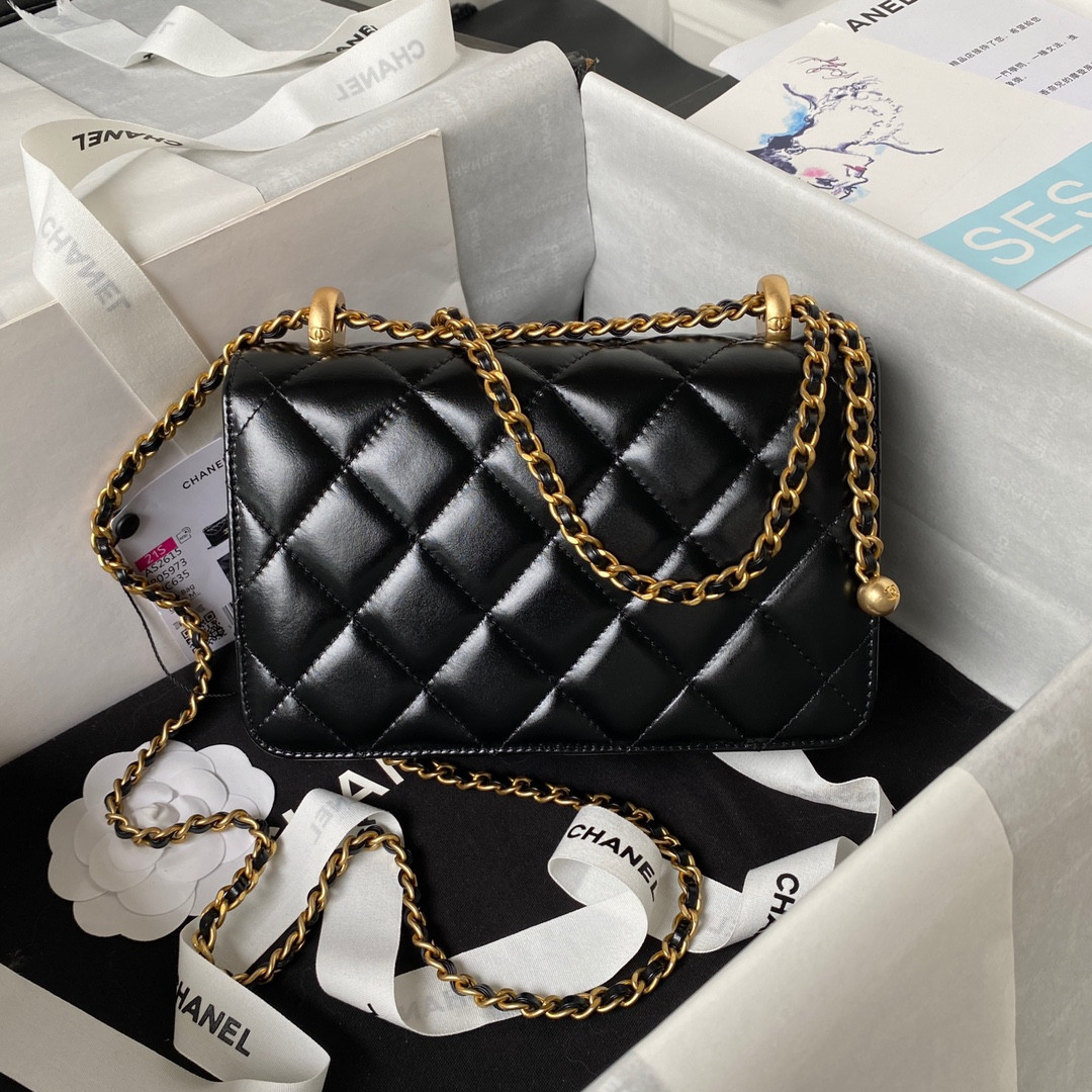 Ch**el MINI FLAP BAG BLACK 12×19×8cm