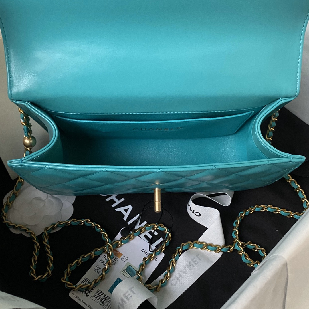 Ch**el FLAP BAG BLUE 22×14.5×8cm