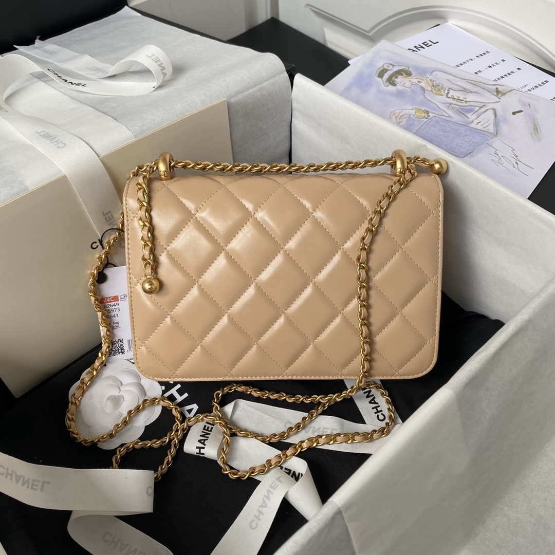 Ch**el FLAP BAG Apricot 22×14.5×8cm