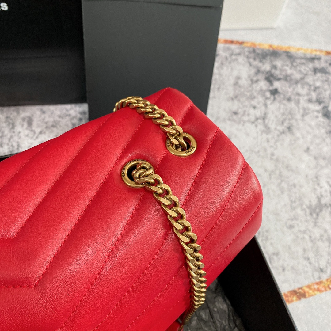 Y51 LOULOU MEDIUM IN QUILTED LEATHER RED 12.5 X 8.6 X 3.5 INCHES