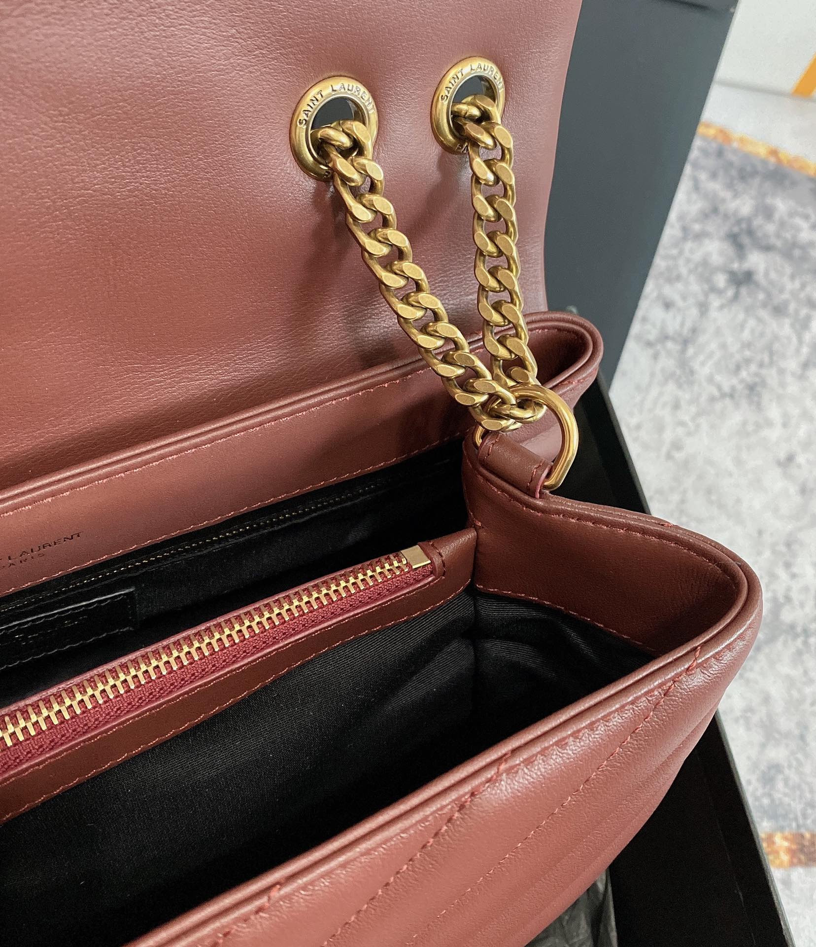 Y51 LOULOU MEDIUM IN QUILTED LEATHER LIGHT RED 12.5 X 8.6 X 3.5 INCHES