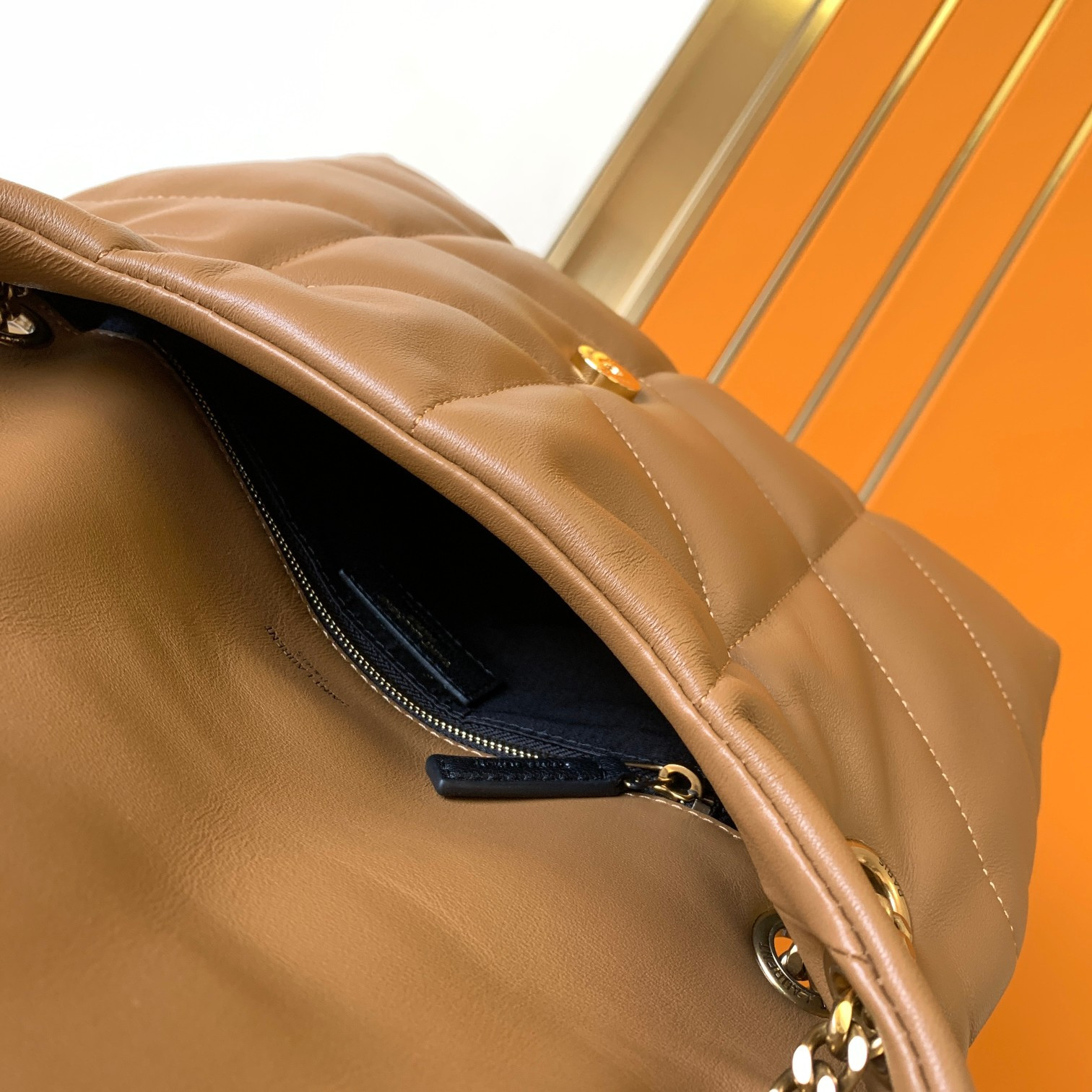 Y51 PUFFER SMALL IN NAPPA LEATHER BROWN 11.4 X 6.6 X 4.3 INCHES