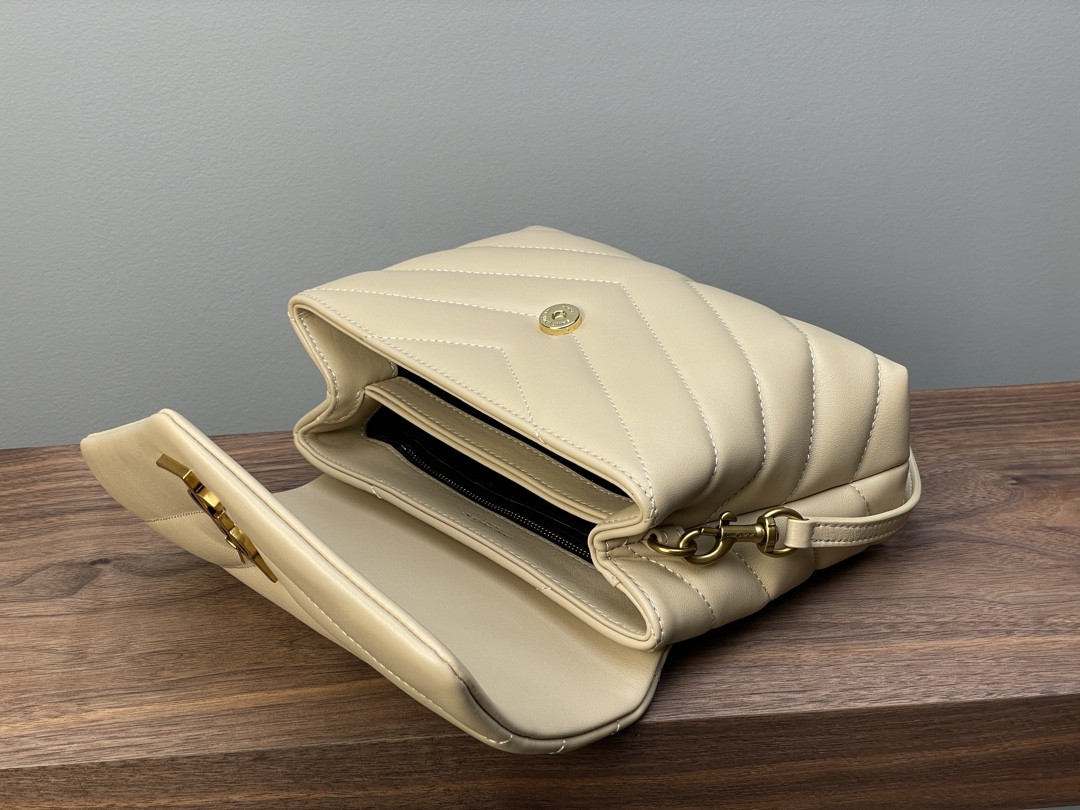 Y51 TOY LOULOU IN QUILTED LEATHER DARK BEIGE 7.9 X 5.5 X 3 INCHES