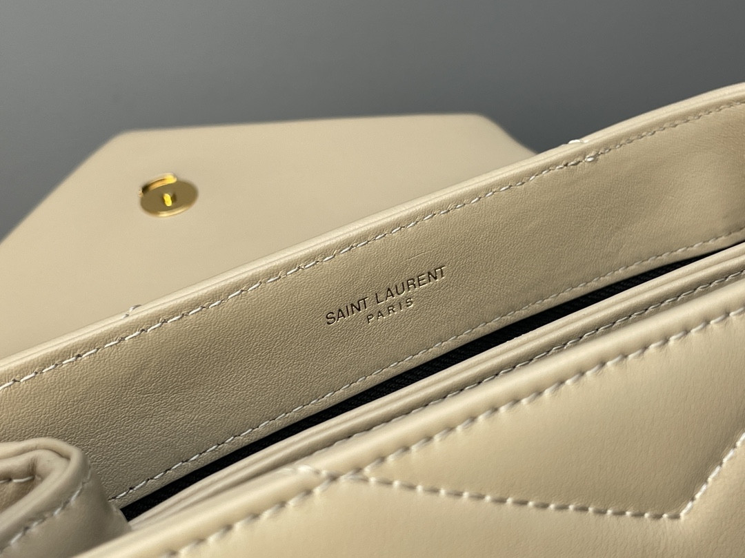 Y51 TOY LOULOU IN QUILTED LEATHER DARK BEIGE 7.9 X 5.5 X 3 INCHES