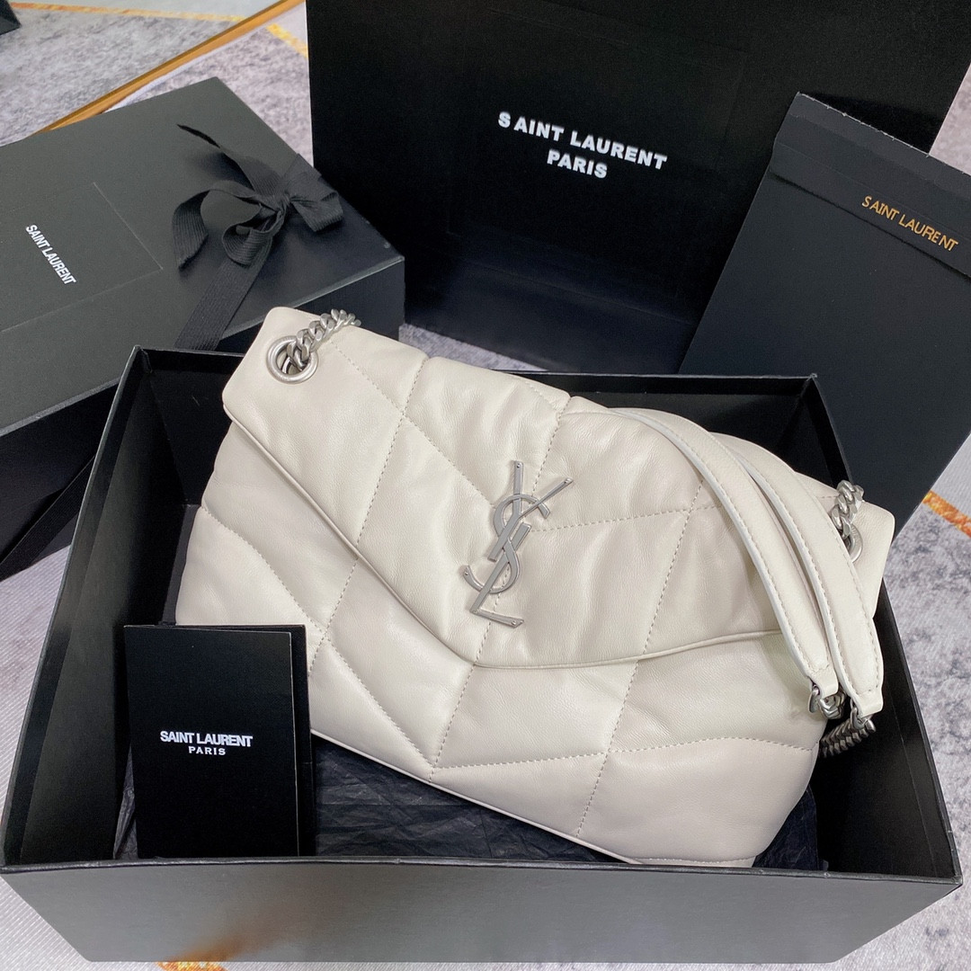 Y51 PUFFER SMALL IN NAPPA LEATHER WHITE SILVER 11.4 X 6.6 X 4.3 INCHES