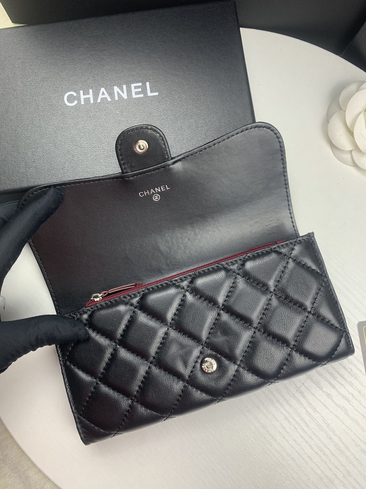 Ch**el FLAP WALLET BLACK SILVER 19.5 x10 cm