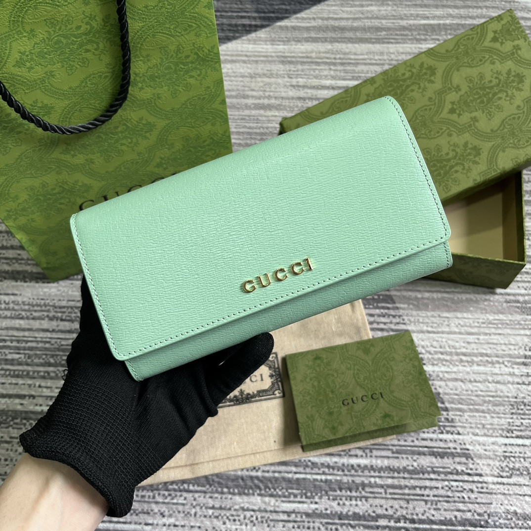 CONTINENTAL WALLET WITH Gvc*1 SCRIPT GREEN 7.5"W x 4"H x 1.4"D