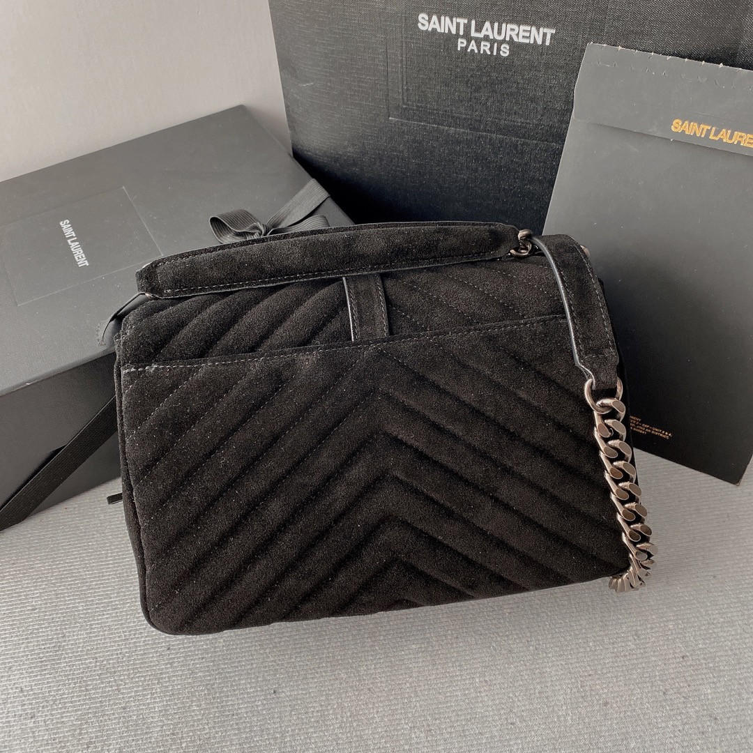 Y51 COLLEGE MEDIUM IN QUILTED LEATHER BLACK SILVER 9.4 X 6.6 X 2.5 INCHES